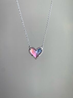 Kendra Scott Ari Heart Necklace Silver Watercolor Illusion Adjustable 15–17”